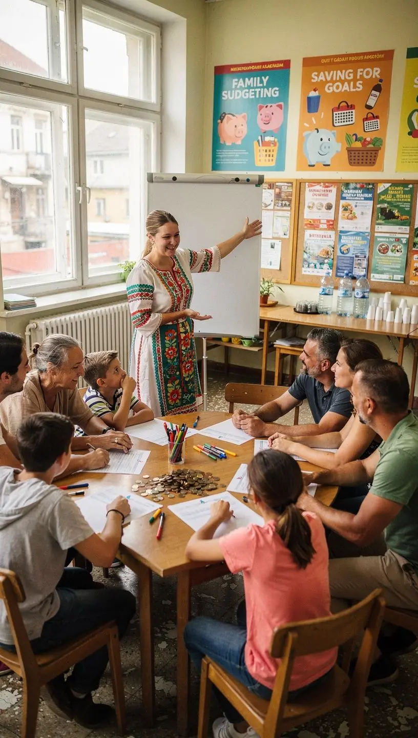 Fotó egy családról, akik közösen tervezik meg havi kiadásaikat.